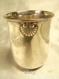Ancien Gobelet Verre Timbale Argent Massif Minerve Modele Coquille Silver Glass