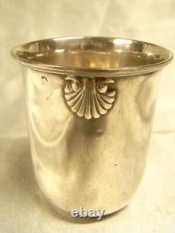 Ancien Gobelet Verre Timbale Argent Massif Minerve Modele Coquille Silver Glass