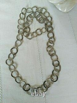 Ancien Grand Collier Argent Massif Design Années 50 60 Sterling Silver Necklace