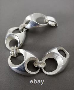 Ancien Gros Bracelet Vintage En Argent Massif 800