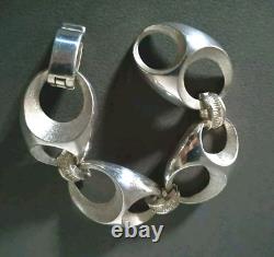 Ancien Gros Bracelet Vintage En Argent Massif 800