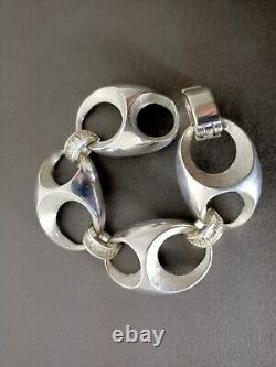 Ancien Gros Bracelet Vintage En Argent Massif 800