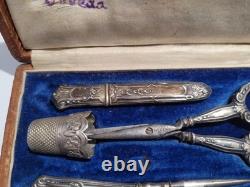 Ancien Nécessaire à Couture Argent Massif Oran Algérie L. Beria #K29