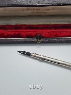 Ancien Nécessaire d' Écriture de Voyage. Argent Massif. Porte-Plume. Porte Mine