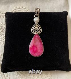 Ancien Pendentif Argent Massif Véritable Énorme Rubis Perle Art Déco