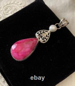 Ancien Pendentif Argent Massif Véritable Énorme Rubis Perle Art Déco
