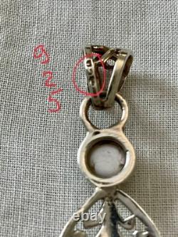 Ancien Pendentif Argent Massif Véritable Énorme Rubis Perle Art Déco