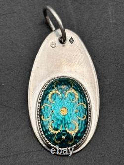 Ancien Pendentif Bijoux Émaux Bressans, Argent Massif
