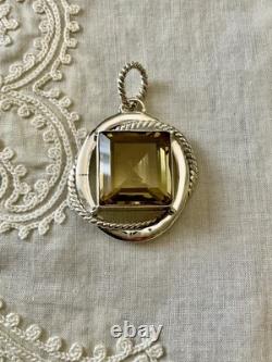Ancien Pendentif Createur Argent Massif Très Ouvragé Énorme Citrine Véritable