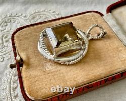 Ancien Pendentif Createur Argent Massif Très Ouvragé Énorme Citrine Véritable