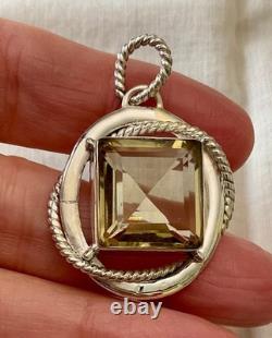 Ancien Pendentif Createur Argent Massif Très Ouvragé Énorme Citrine Véritable