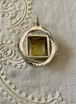 Ancien Pendentif Createur Argent Massif Très Ouvragé Énorme Citrine Véritable