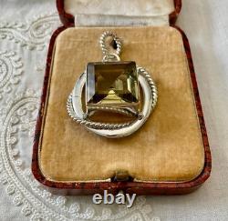Ancien Pendentif Createur Argent Massif Très Ouvragé Énorme Citrine Véritable