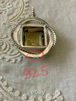 Ancien Pendentif Createur Argent Massif Très Ouvragé Énorme Citrine Véritable