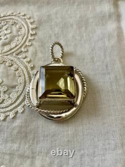 Ancien Pendentif Createur Argent Massif Très Ouvragé Énorme Citrine Véritable