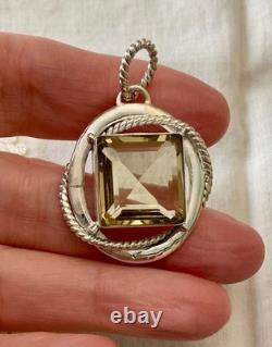 Ancien Pendentif Createur Argent Massif Très Ouvragé Énorme Citrine Véritable
