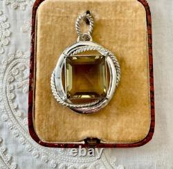 Ancien Pendentif Createur Argent Massif Très Ouvragé Énorme Citrine Véritable