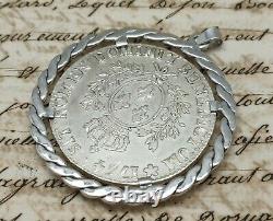 Ancien Pendentif Écu Argent Massif Louis XV 1764 Roi Chaîne Old French Change