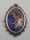 Ancien Pendentif M&eacute;daille Argent Massif &Eacute;mail Peint Vierge L'enfant Madone #h4