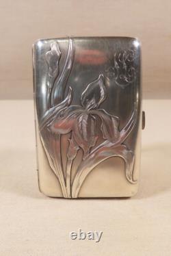 Ancien Porte Cigarettes Argent Massif Vermeil Fleurs De Lys Art Nouveau 1900