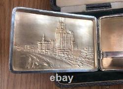 Ancien Porte-sigarettees En Argent Massif Vermeil Motif indien Avec Boîte