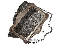 Ancien Sac de Bal Argent Massif 226grs Minaudière en Maille Napoléon III 19ème