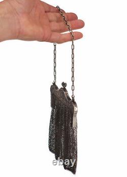 Ancien Sac de Bal Argent Massif 226grs Minaudière en Maille Napoléon III 19ème