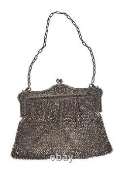 Ancien Sac de Bal Argent Massif 226grs Minaudière en Maille Napoléon III 19ème