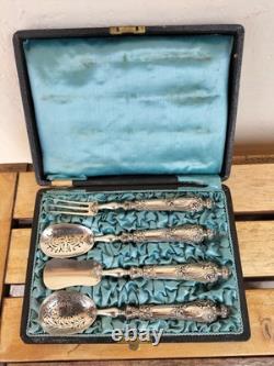 Ancien Service A Mignardises Hors D'oeuvres Argent Massif Poinçon Minerve Silver