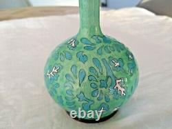 Ancien Vase Argent Massif Emaux Cloisonne Corée Korean Enamel Sterling Silver