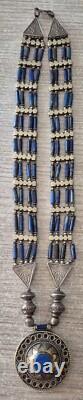 Ancien bijoux collier Lapis Lazuli Afghan en argent massif