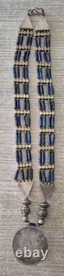 Ancien bijoux collier Lapis Lazuli Afghan en argent massif