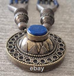 Ancien bijoux collier Lapis Lazuli Afghan en argent massif