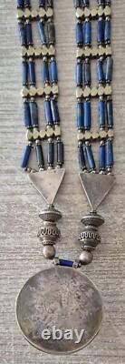Ancien bijoux collier Lapis Lazuli Afghan en argent massif