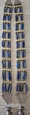 Ancien bijoux collier Lapis Lazuli Afghan en argent massif