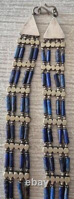 Ancien bijoux collier Lapis Lazuli Afghan en argent massif