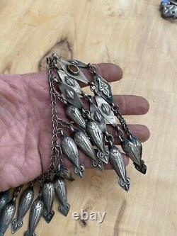 Ancien bijoux collier diadème en argent massif Russe orientale Turkmen ethnique