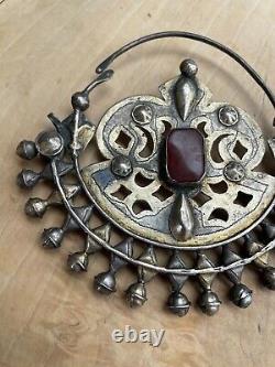 Ancien bijoux pendentif argent massif cornaline Russe orientale Turkmen ethnique