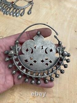 Ancien bijoux pendentif argent massif cornaline Russe orientale Turkmen ethnique