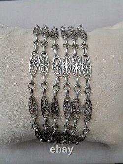 Ancien bracelet 6 rangs mailles olive filigranes argent massif