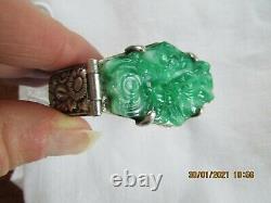 Ancien bracelet Chinois en argent et jade jadéite certifié début XXè 58GRS