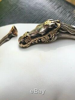 Ancien bracelet argent massif et or Arthus Bertrand cheval RARE