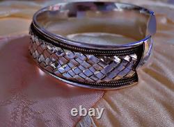 Ancien bracelet argent massif jonc ouvert tressé old french bracelet cuff silver