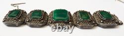 Ancien bracelet argent massif + pierre verte silver bracelet 94gr
