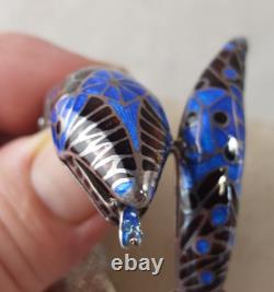 Ancien bracelet forme serpent articulé, en argent massif et émail cloisonné