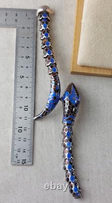 Ancien bracelet forme serpent articulé, en argent massif et émail cloisonné