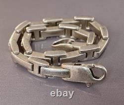 Ancien bracelet gourmette argent massif bijou bracelet maille H ermès