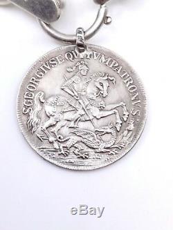 Ancien bracelet gourmette en argent massif et médaille St Georges XIXeme