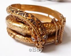 Ancien bracelet serpent en vermeil argent massif snake silver
