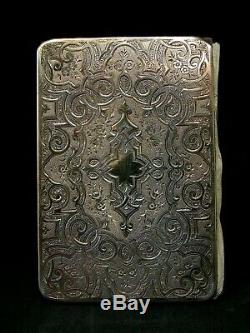 Ancien carnet de bal en argent ciselé massif tableau miniature peinte porte mine